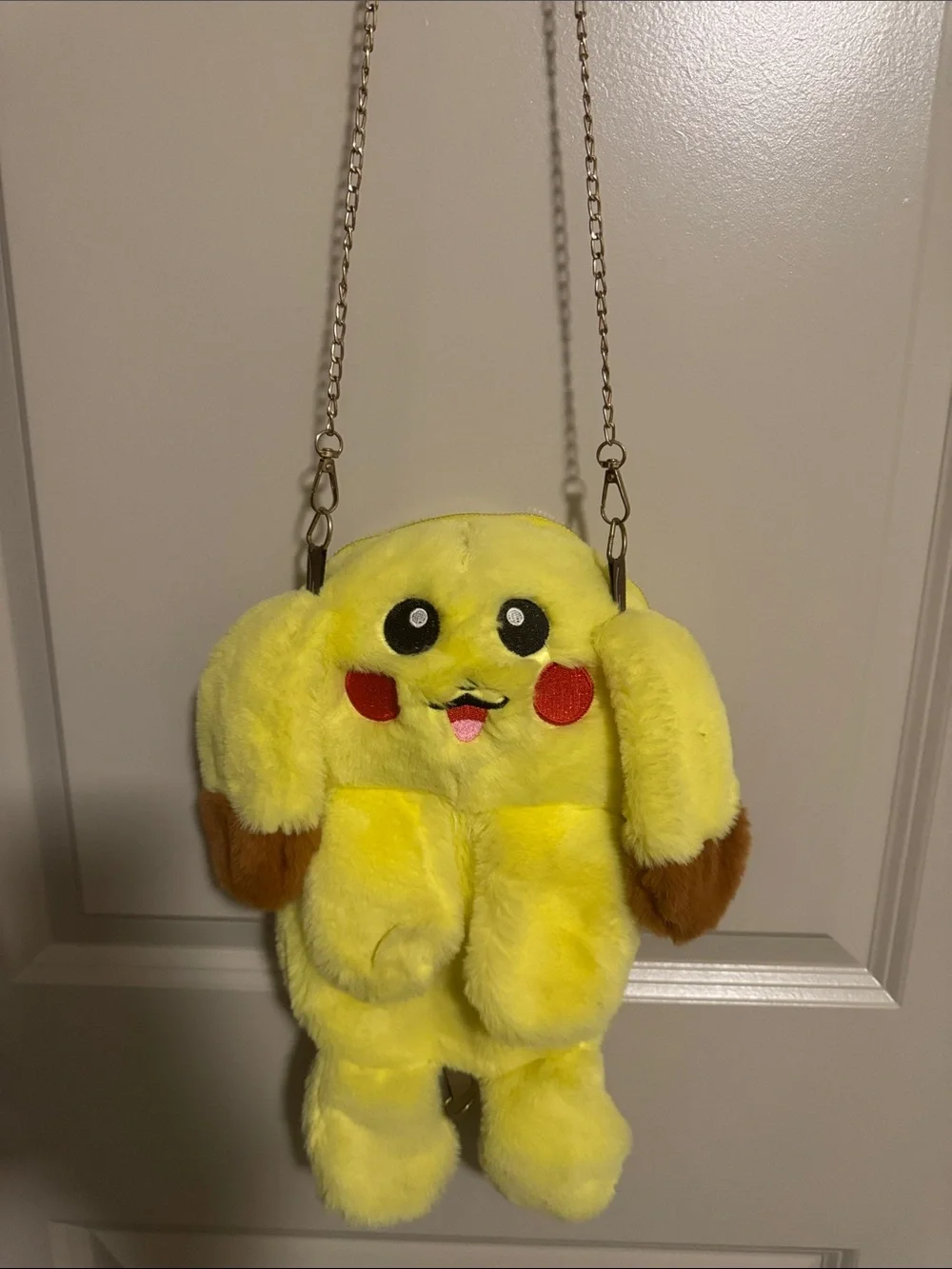 Pokemon Pikachu Furry Plush Backpack Purse Gold Chain Zipper  14